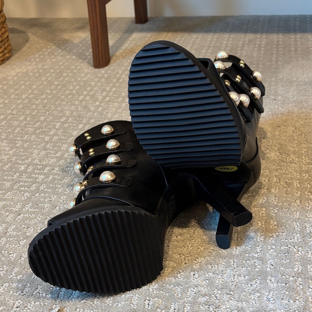 SALE! NWOT Karl Lagerfeld Brayden Pearl & Gold Stud Embellished Booties, 9 - Picture 3 of 11